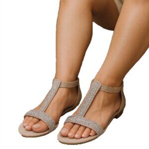 Women's Sandals Sz 10M NEW Copper Beaded Dress Wedge Heel Slip On